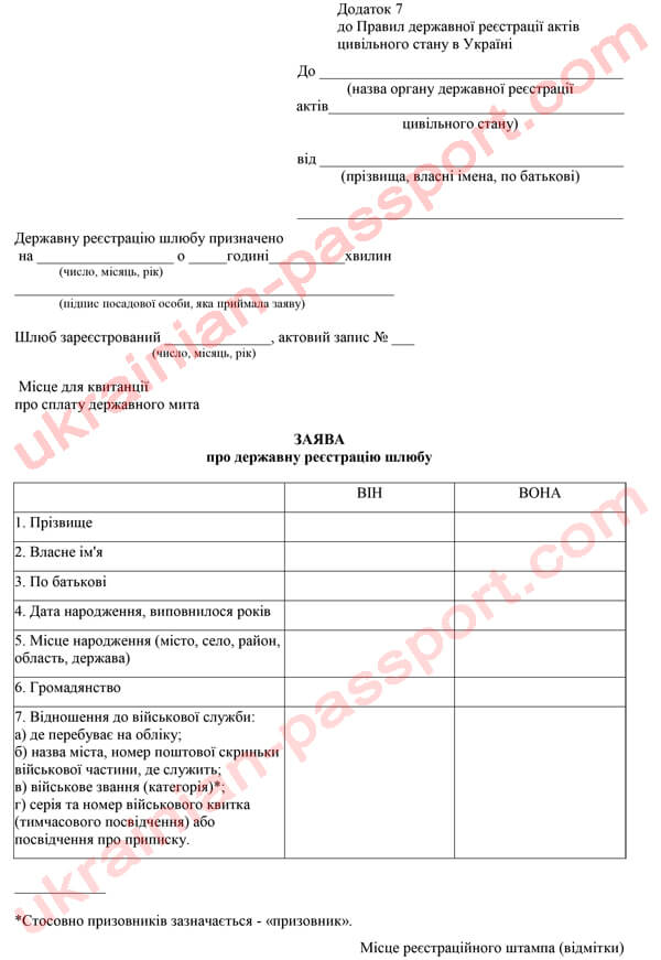 What an application for state registration of marriage in Ukraine looks like